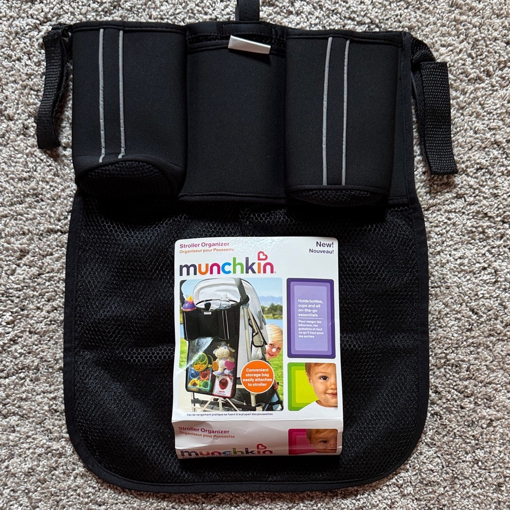 Munchkin Black Stroller Organizer with Cup Holders NEW